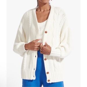 STAUD Blake Oversized Cardigan in Ivory Small